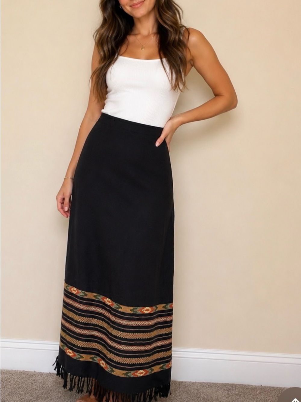 White Stag western vintage aztec print with fringe Skirt size 6/8